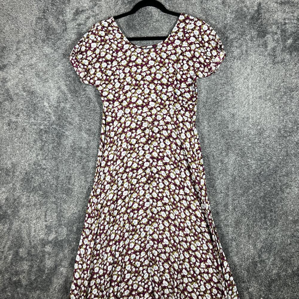 All That Jazz Dress Womens XS 3/4 Purple Maxi Fit Flare Floral Rayon Scoop Neck